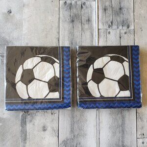 NWT - Soccer Paper Napkins Black Blue and White (48)